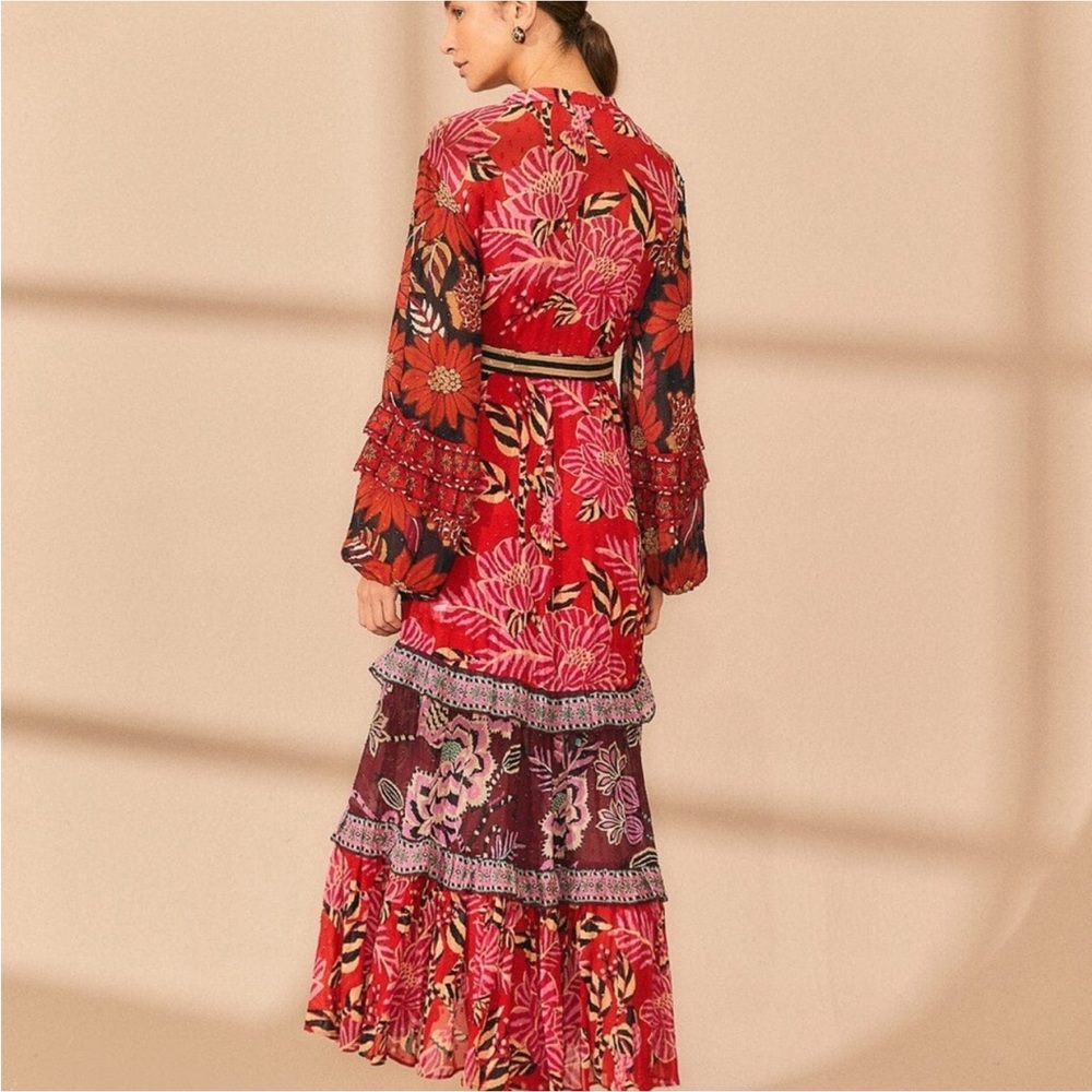 Farm Rio: Mixed Floral Prints Long Sleeve Maxi Dress - Picture 2 of 13